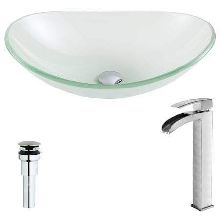 Anzzi Forza Deco-Glass Vessel Sink, Frosted and Key Faucet, Brushed Nickel LSAZ086-097B